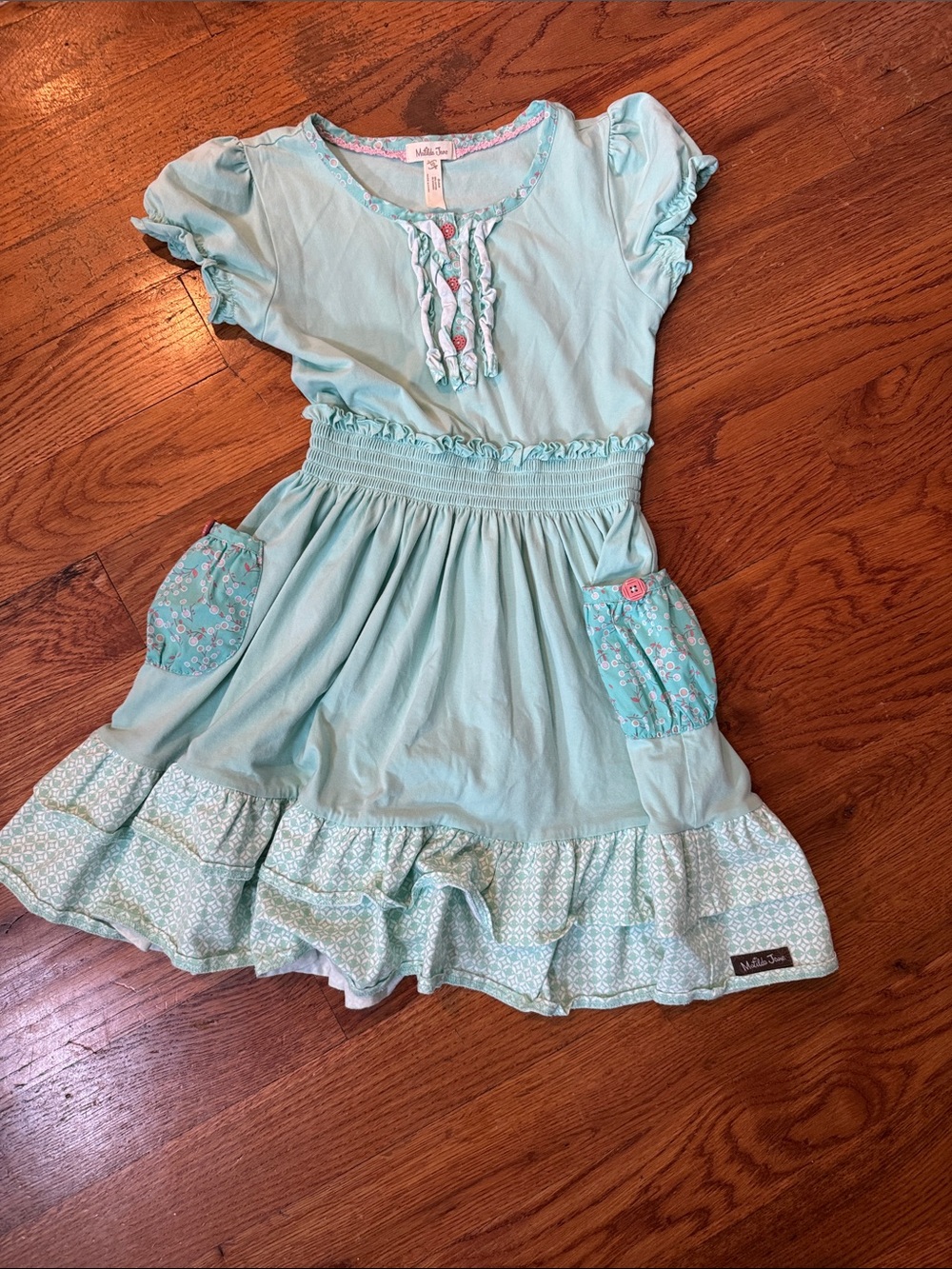 Matilda Jane Girls' Light Aqua Ruffled Pocket Dress